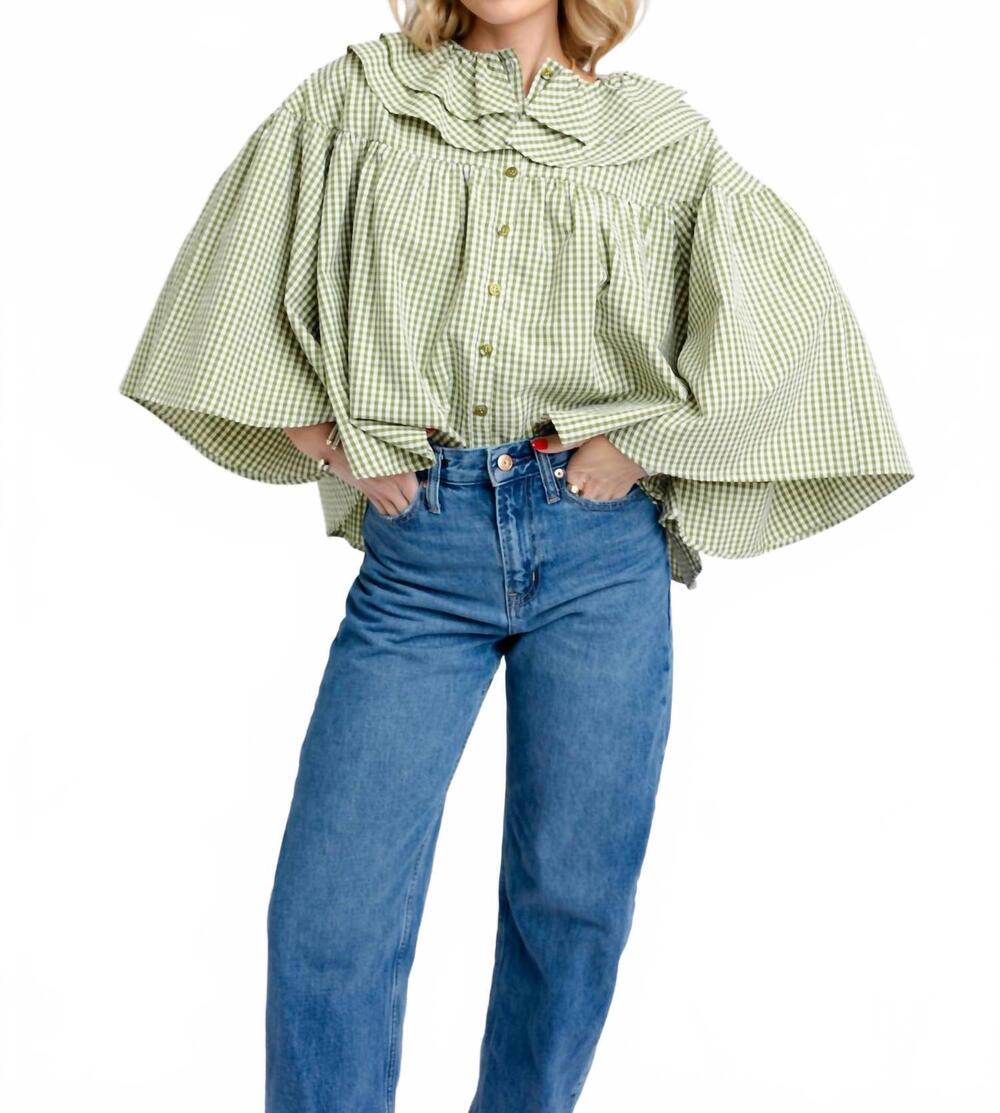 NEW KARLIE women's check novelty cape top in green